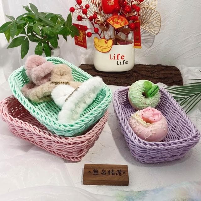 冰淇淋色編織籃 髮夾展示架 飾品 陳列架 收納籃 儲物籃 收納 桌面 收納盒 化妝品保養品 雜物 置物籃 拍照道具