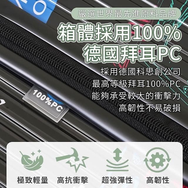 【SOLOLiFe】世界郵戳 德國拜耳PC 鏡面行李箱 前開式行李箱 前開行李箱 30吋/25吋/20吋