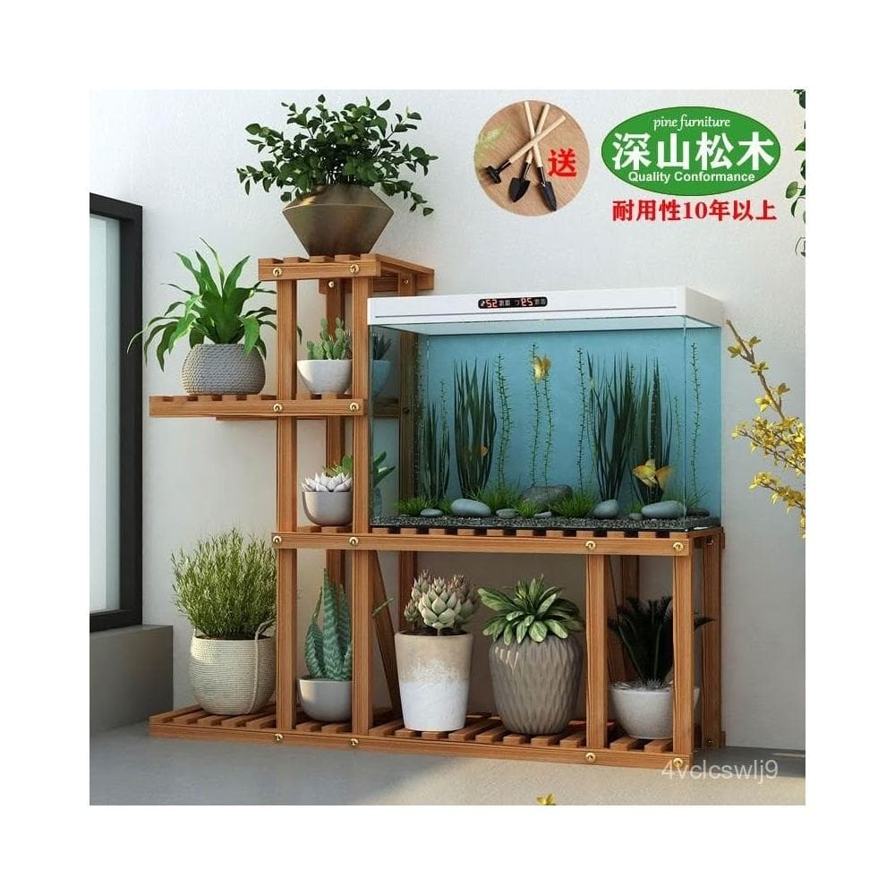 花架 金魚缸架 陽臺綠蘿盆栽架 落地式植物架 客廳花盆多肉特價花架 室內實木客廳落地置物架 花園植物架

