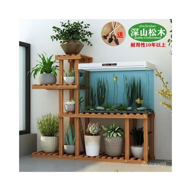 花架 金魚缸架 陽臺綠蘿盆栽架 落地式植物架 客廳花盆多肉特價花架 室內實木客廳落地置物架 花園植物架

