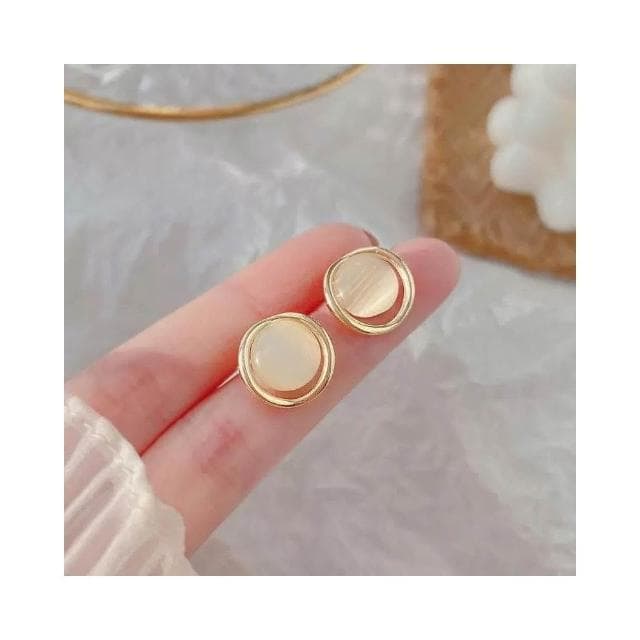 {遇見臻品}BG216 925銀針簡約貓眼石耳環女ins冷淡風新款氣質耳飾網圓環貓眼石耳環貓眼石耳環韓國冷淡風簡約耳環