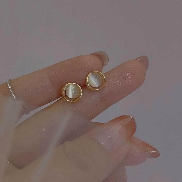 {遇見臻品}BG216 925銀針簡約貓眼石耳環女ins冷淡風新款氣質耳飾網圓環貓眼石耳環貓眼石耳環韓國冷淡風簡約耳環