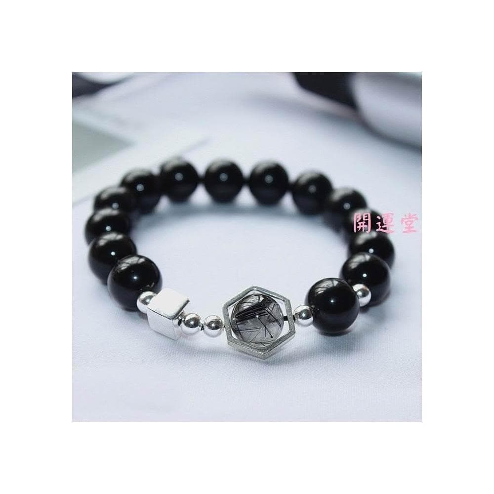 【開運堂】防小人帶財助事業成功 S925純銀配件天然彩虹眼黑曜石手鍊男 女情侶手串原創設計黑髮晶情侶生日禮物