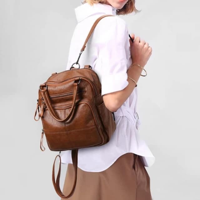 【MoonDy】包包 後背包 軟皮包包 防水後背包 小後背包 手提斜背包 手提女包大容量後背包 復古小背包 棕色包包 生日禮物