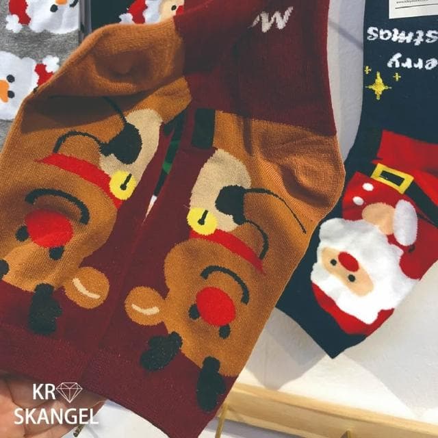 正韓國襪 聖誕襪 節慶襪 中筒襪 聖誕老人 麋鹿襪 雪人襪  植絨襪 聖誕禮物 緹花襪 台灣出貨 台灣賣家