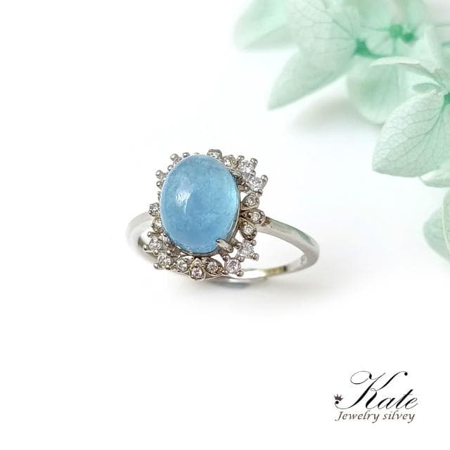 【KATE】銀飾 璀璨星子天然海藍寶鑲鑽純銀戒指 海藍寶戒指 生日石 勇氣之石 約會穿搭 七脈輪喉輪 開運水晶 生日禮物 情人禮物