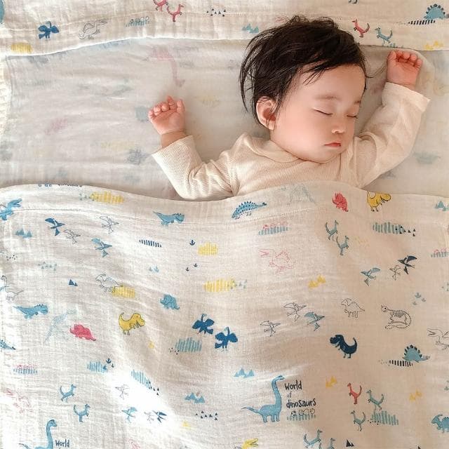 【KONTEX】日本製二層紗恐龍萬用包巾＋安撫玩偶禮盒 (彌月禮物、新生禮物)