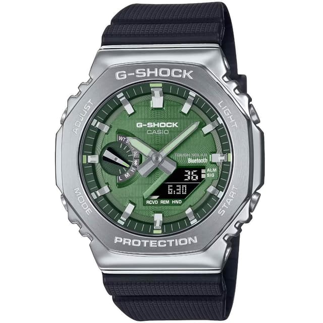 【CASIO 卡西歐】【柒號本舖】CASIO 卡西歐G-SHOCK 雙顯運動太陽能藍芽膠帶錶-綠 / GBM-2100A-1A3 (台灣公司貨
