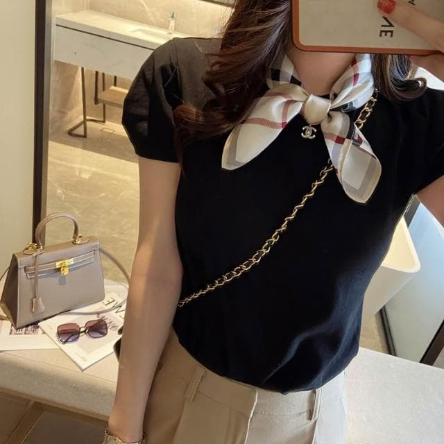 梵花 絲綢春秋明星同款經典格紋圍巾小領巾真絲桑蠶絲絲巾小方巾