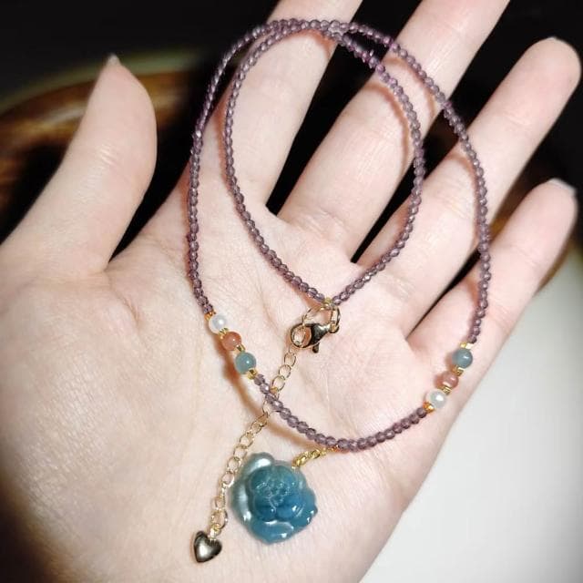 【Paiya 派亞】天然翡翠A貨藍水立體蓮花項鏈