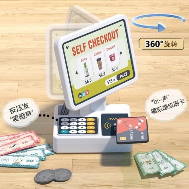兒童聲光超市收銀台 咖啡機 刷卡掃描收銀臺 過家家超市玩具 聖誕禮物 寶寶男女孩生日禮物 3嵗