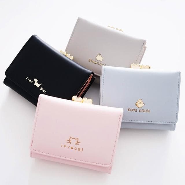 〈拜雅齊BYC〉新款女士短款錢包(簡約時尚學生皮夾 日韓可愛動物短夾 夾扣三折短夾)