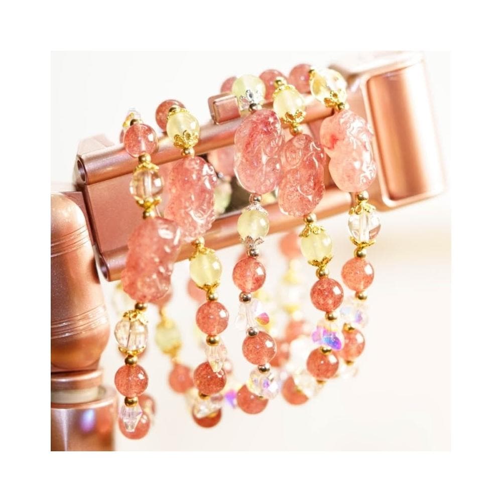  現貨4條 ｜設計款｜天然草莓晶貔貅水晶手鍊 咬錢(開源)、守財(節流)，聚財納福