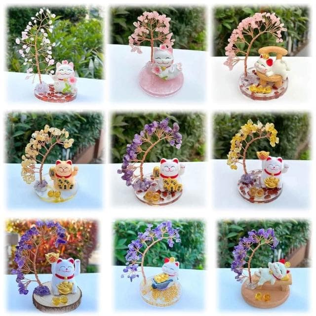 【A&R】開運水晶樹 招財貓款 紫水晶 粉水晶 黃水晶(開業 喬遷 風水 搖錢樹 招桃花 好人緣 聚財 交換禮物)