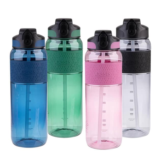 Oasis Tritan 彈蓋吸管運動水瓶 1000ml (海洋藍/漿果粉/森林綠/清亮黑;水壺/健身水壺/運動水壺)