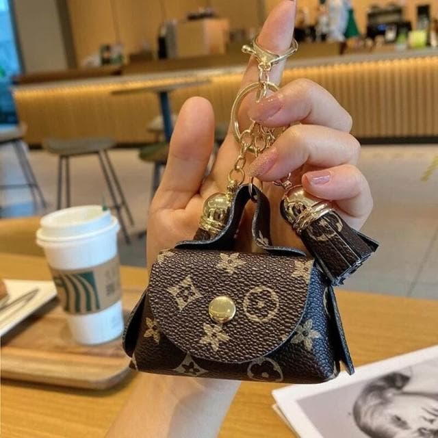 可愛迷你皮革小包耳機包收納包包老花掛件鑰匙卡包鑰匙包鑰匙扣零錢包旅行硬幣零錢包隨身袋小物件收納包零錢夾禮物迷你小包錢幣包