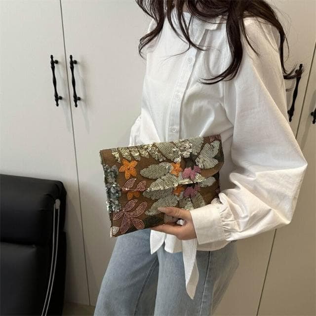 高級感亮片晚宴包刺繡手拿包小眾包包女士信封包質感公事包商務手拿包編織手抓包手機腋下包男女信封包多夾層大容量手提包禮物包