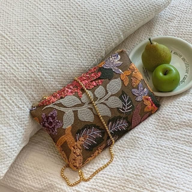 高級感亮片晚宴包新款刺繡手拿包小眾包包女士信封包質感公事包商務編織手抓包手機腋下包男女信封包多夾層大容量手提包禮物包