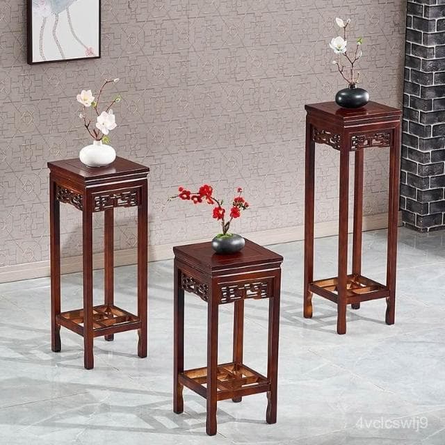 實木花架仿紅木新中式傢用客廳仿古花幾室內置物架榆木盆景架園藝 陽臺花架 花盆 盆栽架 植物架