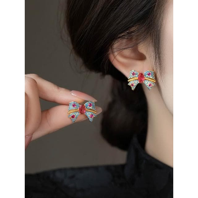 🎗飾間首飾鋪 彩色蝴蝶結耳飾女高級感輕奢民族風適合春天的耳環耳環