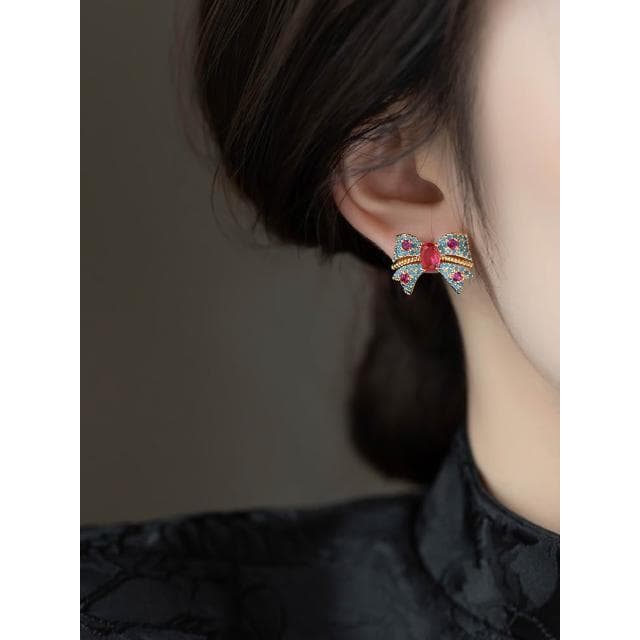 🎗飾間首飾鋪 彩色蝴蝶結耳飾女高級感輕奢民族風適合春天的耳環耳環