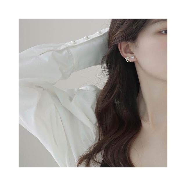 Miss Si 現貨速發 韓版花朵微鑲珍珠雙排耳釘s925純銀銀針 小清新花朵耳針可拆珍珠耳環高級感精緻飾品耳飾