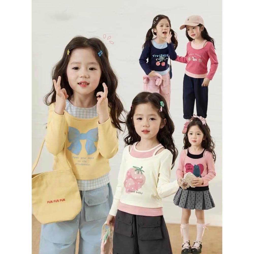 【Arbea】童裝女寶寶假兩件長袖t卹秋裝新款嬰兒童洋氣上衣潮秋T【C1240】