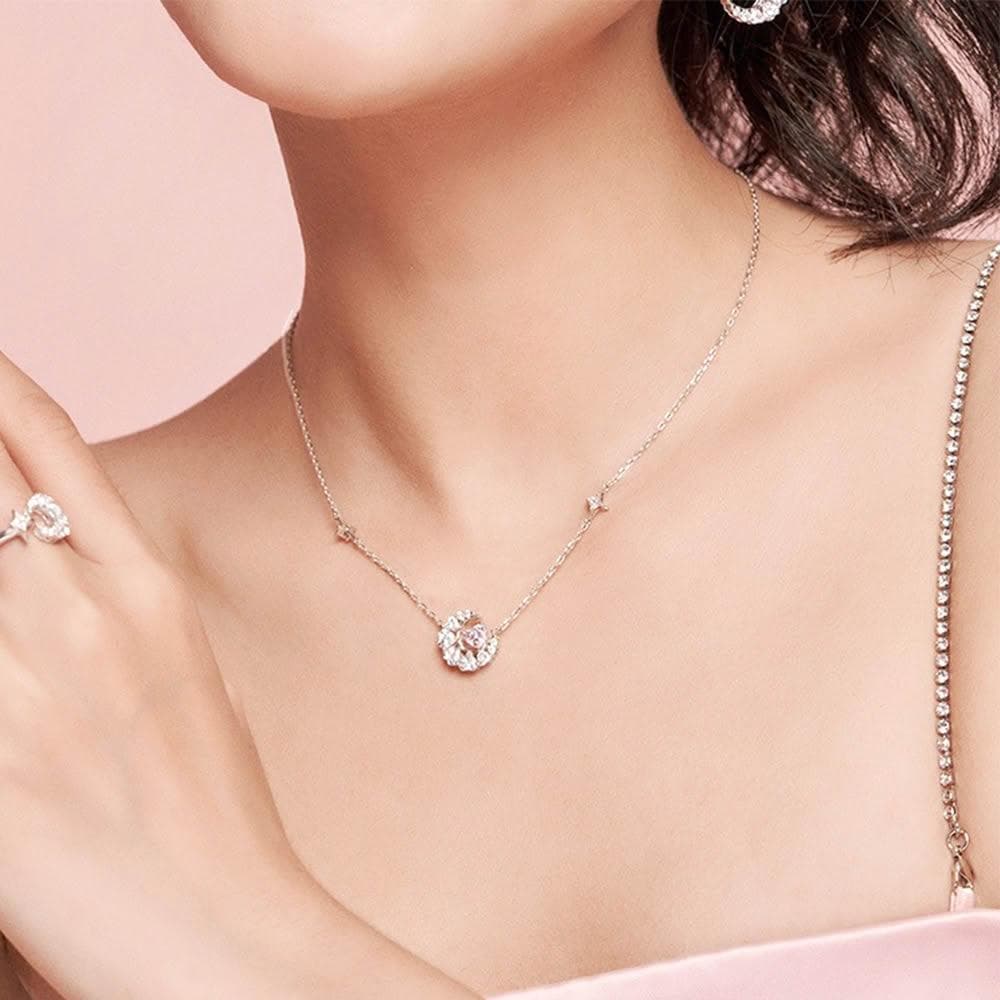 【MoonDy】純銀項鍊 鋯石項鍊 S925 鎖骨鍊 項鍊 月亮愛心吊墜 情人節禮物 