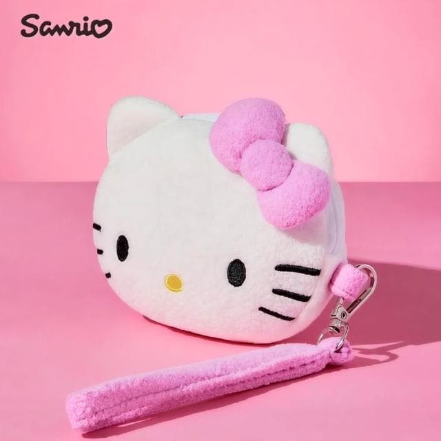 【SANRIO 三麗鷗】Hello Kitty凱蒂貓正版授權雙面毛絨零錢包耳機包吊飾鑰匙圈(閨蜜女兒女友老婆生日聖誕交換禮物)