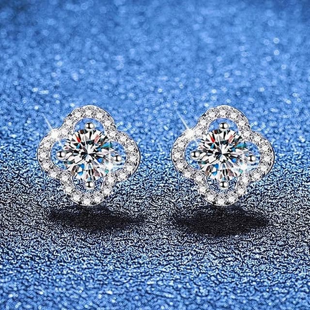 【巴黎精品】現貨+預購 頂級莫桑鑽石耳環925純銀耳環女耳針銀飾情人節禮物-1克拉輕奢四葉女飾品2色a1kv11