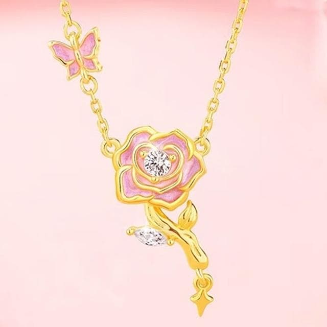 【LEESA】鋯石項鍊\吊墜項鍊\純銀項鍊\玫瑰項鍊\女生項鍊\情人節禮物