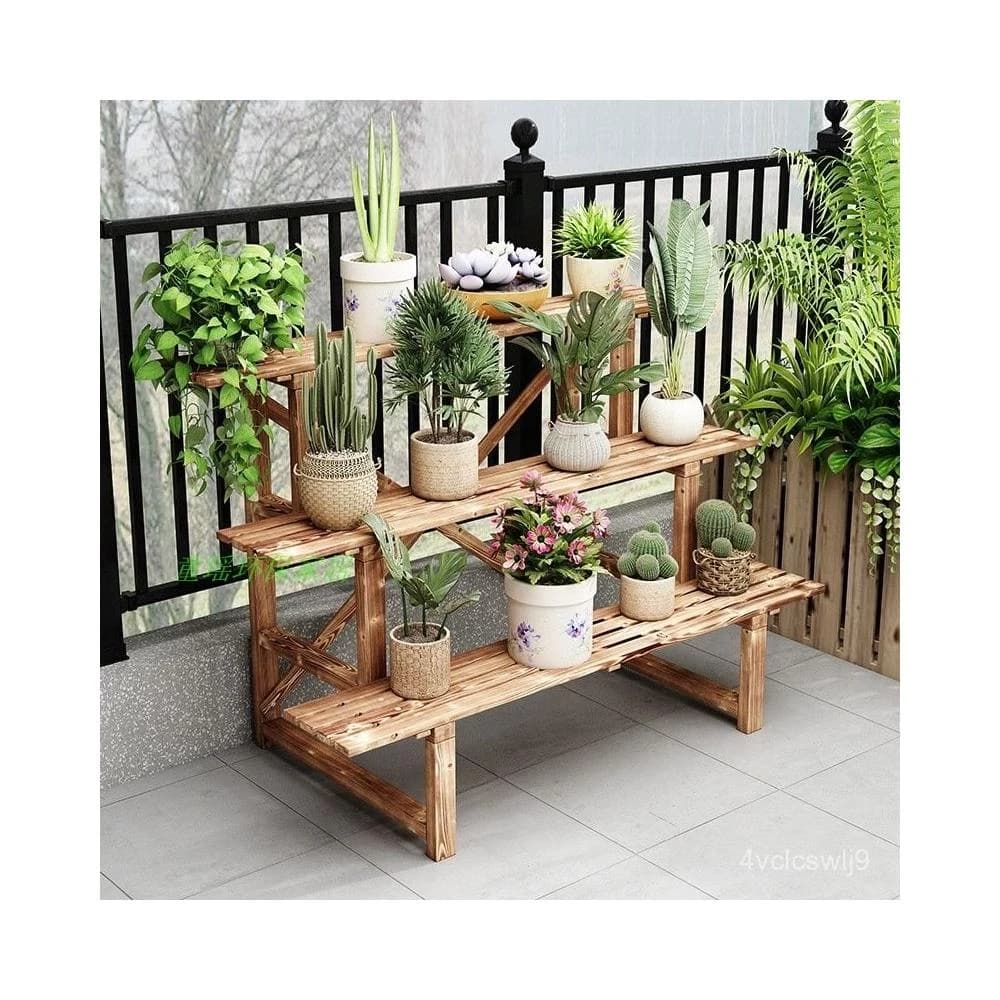 實木階梯花架 防腐戶外置物架 室內陽臺多肉綠蘿碳化多層花盆架子 盆栽架 花架陽臺落地式 園藝花架 植物架 陽臺花架