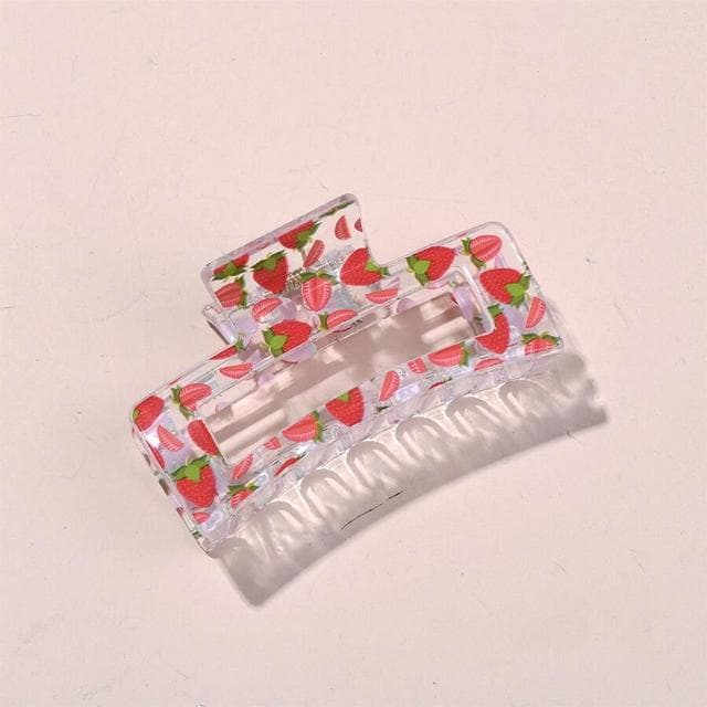 買一送一（共2入組）鯊魚夾女髮夾碎花水果抓夾少女甜美草莓後腦勺盤發抓夾套裝發飾( 聖誕節 生日 髮飾 頭飾 髮夾 禮物)