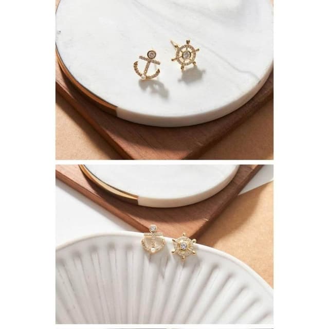 ⚓ 船錨與舵璀璨海航耳環組
