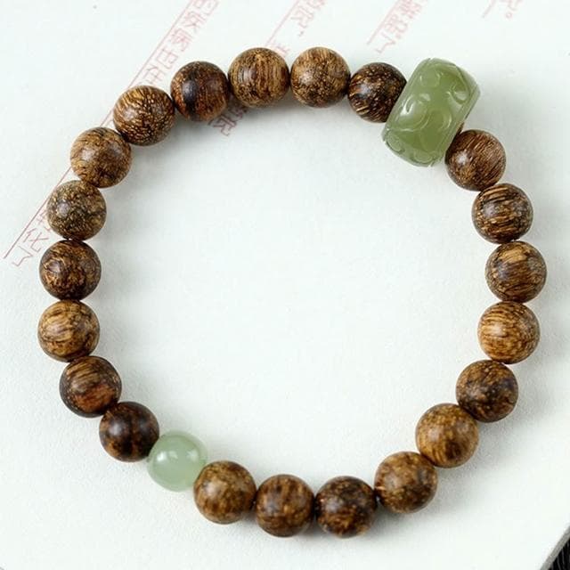 【MoonDy】沉香木手鍊 和田玉手串 如意紋跑環 天然玉石 玉飾品 圓珠手串