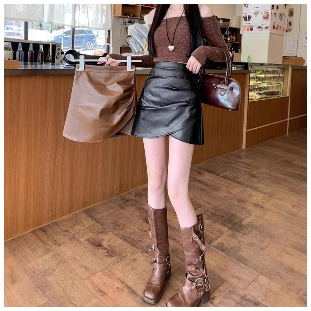 半身裙女短裙包臀裙女不規則皮裙半身裙女2025新款秋冬pu顯瘦包臀高腰a字褶皺氣質短裙洋裝裙子約會生日包臀短裙女