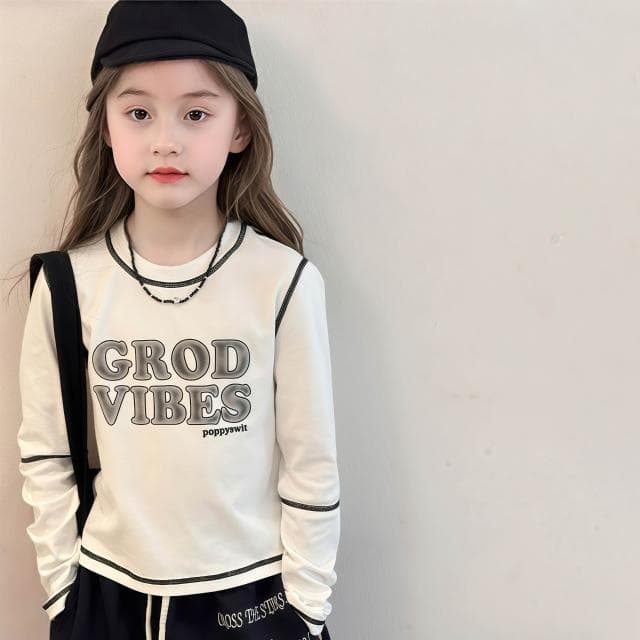 【Arbea】兒童秋季款長袖T卹女孩撞色圓領上衣休閒打底衫內搭童裝【C1249】