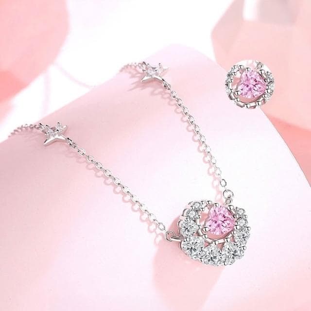 【LEESA】鎖骨鍊\月亮愛心吊墜\純銀項鍊\鋯石項鍊\S925\情人節禮物