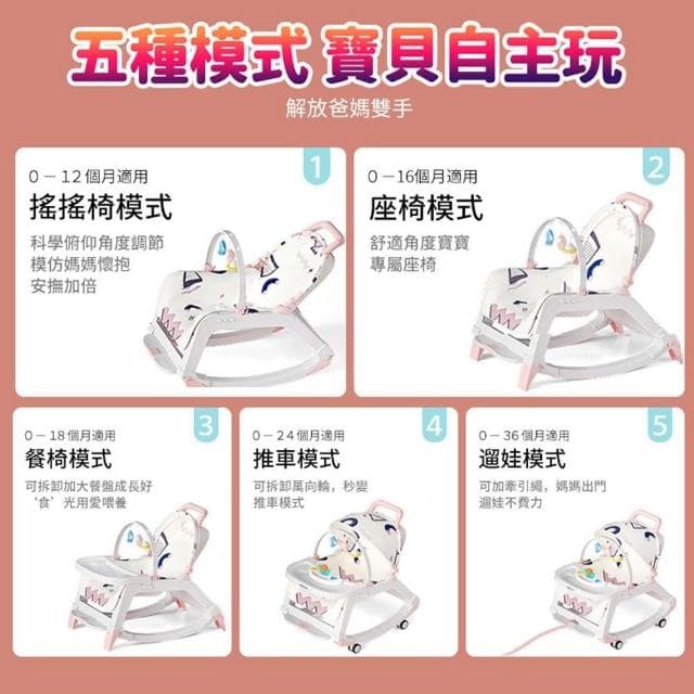 【LEMU 樂牧】嬰兒安撫椅 五合一多功能（搖搖椅/搖搖床/幼兒餐椅/搖籃躺椅/哄娃神器/彌月禮物)