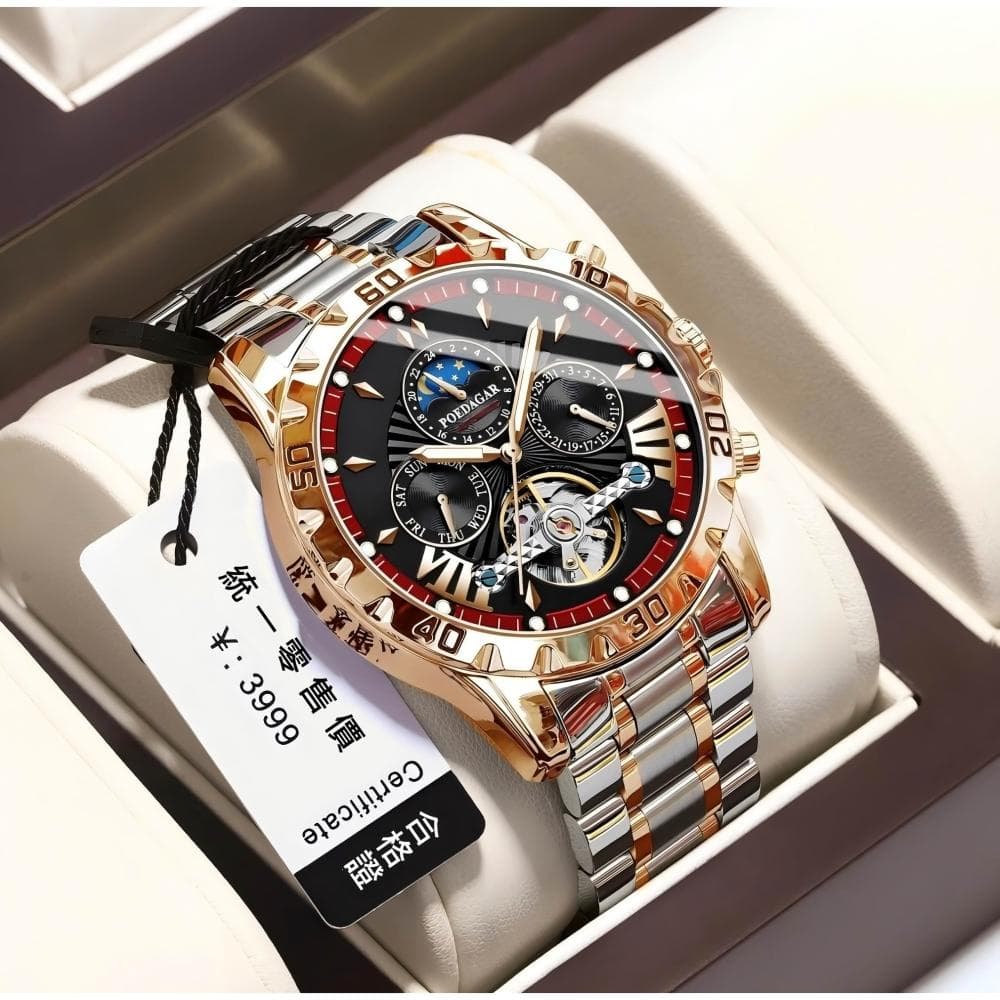 [江心獨具]2024新款全自動機械男士手錶防水夜光月相高檔腕錶