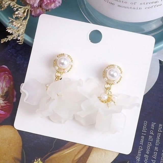 {遇見臻品}BG044韓風氣質花朵耳女簡約百搭長款耳飾品花瓣珍珠耳釘韓版小清新小雛菊耳環氣質優雅耳環復古風耳環時尚耳環