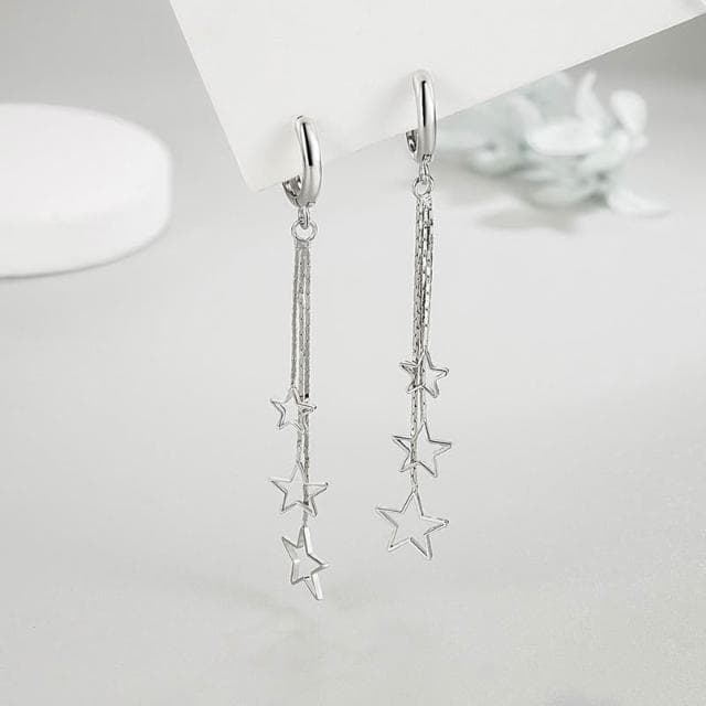 Sweet Air Y28 日韓流行耳飾 鏤空長款五角星造型 針式耳扣 耳針 耳環