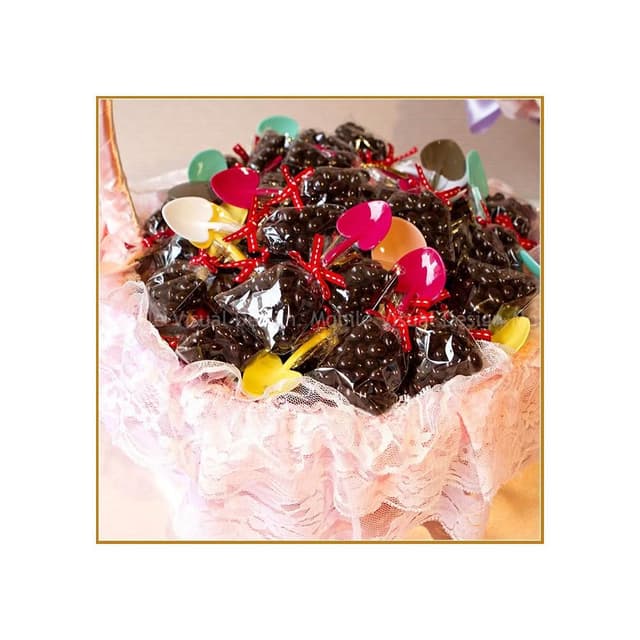 g1660 幸福鏟子「米果巧克力」X100份+大提籃X1個(限宅配)-生日分享/幼兒園活動獎/二次進場婚禮小物/送客喜糖