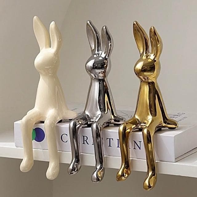 台灣2現貨💖玄關擺件 電鍍擺飾 陶瓷兔子擺件 家居裝飾 高級感 喬遷禮物 送禮 酒櫃擺件 氛圍裝飾 30C