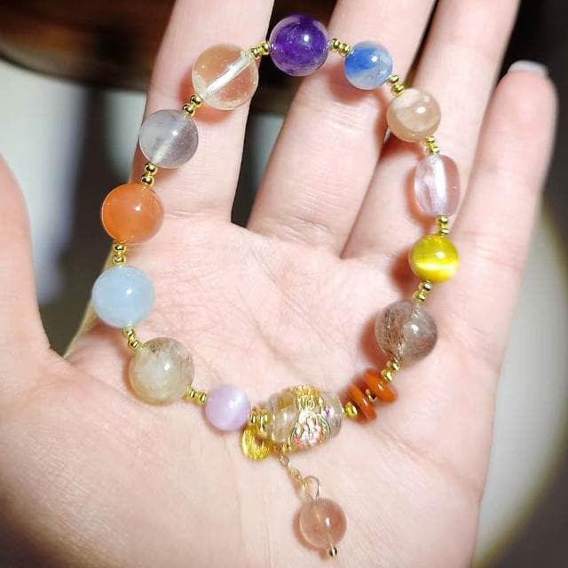 【Paiya 派亞】國風天然單圈超七海藍寶紫水晶多寶水晶手串手鏈