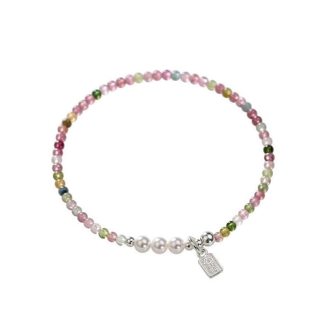 【開運堂】🔥S925純銀 碧璽🔥細款天然小碧璽手鍊輕奢S925純銀福牌手串