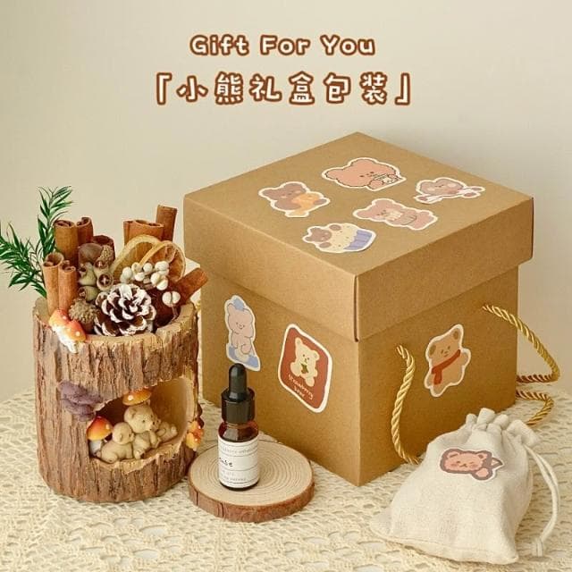 小熊森林肉桂擴香木晶石乾燥花無火香薰臥室擺飾送男女生日禮物女生