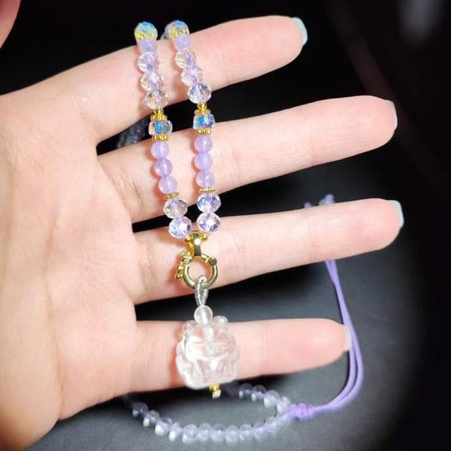 【Paiya 派亞】天然4.5mm紫玉晶+白水晶九尾狐狸吊墜萬能扣項鏈長短可調節