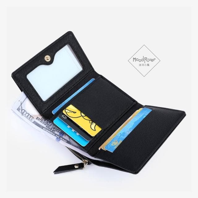 【MoodRiver】皮夾 PU 零錢包 錢包 短夾 女生包包 拉鍊短夾 三折 十字紋 防刮 卡夾 女用錢包