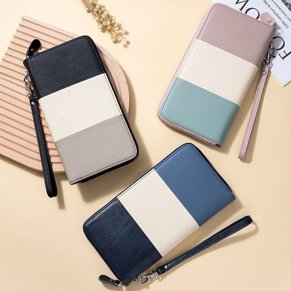 【MoonDy】三色拉鍊錢包 長夾 錢包 多卡位 大容量 長款錢包 真皮手拿包